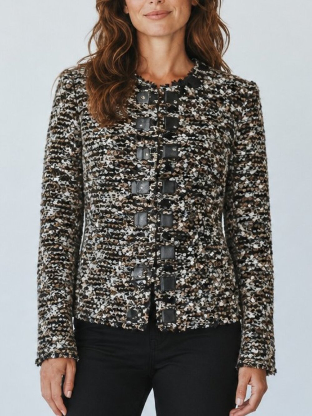 Alberto Makali Marled Loop Knit Embellished Evening Jacket/Cardigan